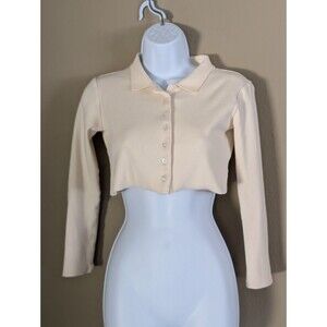 Princess Polly Crop Top Womens Size 2 Ivory Collared Front Button Up XS